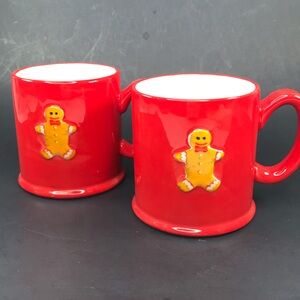 The Old Pottery Company Red Gingerbread Man Mug Cup Coffee Tea Cocoa Set of 2